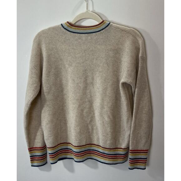 Madewell Womens Cashmere Sweater Size XS Waffle Knit Beige Rainbow Neck and Cuff - Picture 2 of 6